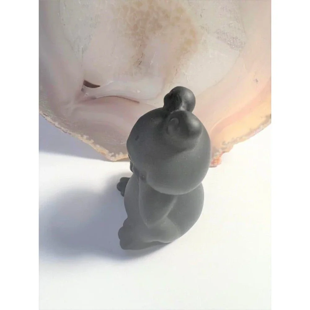 Adorable Black Obsidian Frog Carving